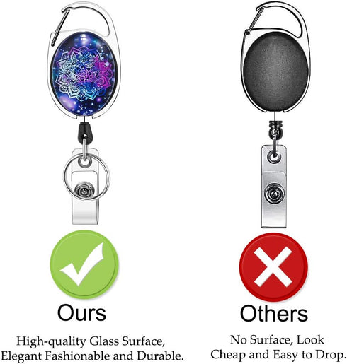 Xoqo Heavy Duty Retractable Badge Reel, Crystal Glass Badge Holder with Belt Clip, 3 PACK for Office Workers