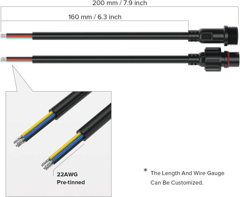BTF-LIGHTING 5 Pin Electrical Connector 22AWG IP65 Male Female Connector 7.87in/20cm Extension Cable for LED Strip