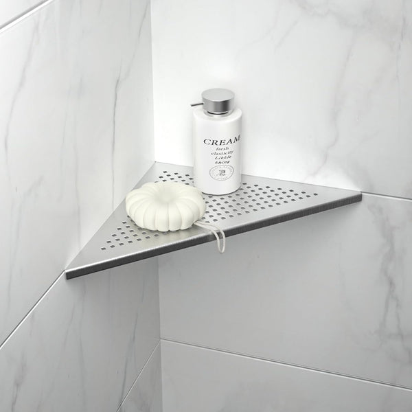 Corner Shower Shelf, 304 Stainless Steel 12" Brushed Recessed Bathroom Shelf, Grout