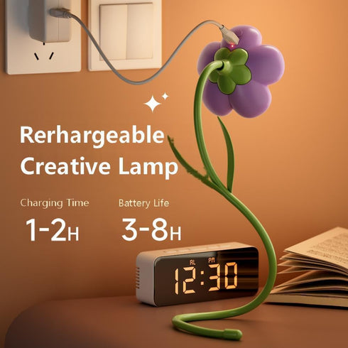 YumeGlint Dimming Rechargeable Flower Desk Lamp Infinite Trichromatic Temperature Adjustable Brightness Memory LED