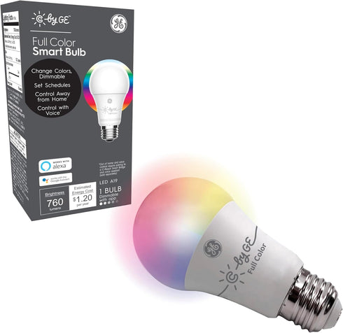 Bulb, (1 Pack), Packaging GE CYNC Smart LED Light Full Color, Bluetooth Enabled, Alexa and Google Home