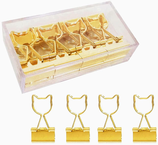 Gold Binder Clips Small, Cat Shaped 3/4-Inch Medium Gold Paper Clips for Office Decor Supplies (12pcs)