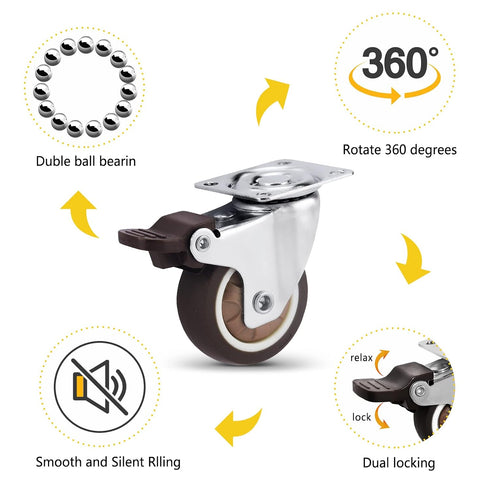 2" Set 4 Pack 300 lb Molen Casters Wheels Heavy Duty of Castor Wheels for Furniture/Crib/Workbench Total Capacity