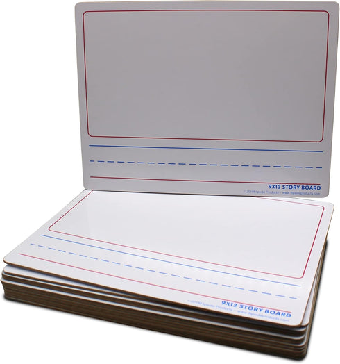 Flipside Products 9" x 12" Two Sided Dry Erase Story Board, Lined for Kids Writing and Drawing, Pack of 12