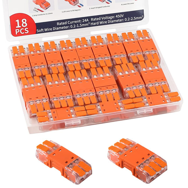 JINHconnect 18pcs Lever Wire Connectors, 2/3 Ports Electrical Splicing Compact Nuts Connectors Kit