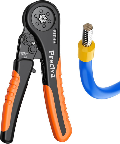 Preciva Hexagonal Ferrule Crimping Tool, AWG 28-7 Adjustable Ratcheting Wire Crimping Plier