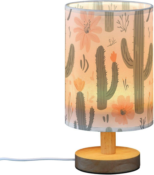 ALAZA Bedside Table Lamp Cactus Pattern Green Plant Lamp for Girls Boys Bedroom with USB Port LED Kids Nightstand Lamp
