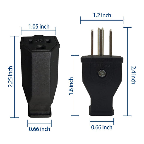 3 Prong NEMA 5-15P Power Adapter Replacement Plug, 3-Pin 15A 125V Male Rewirable Plug (2 Pcs, Black)