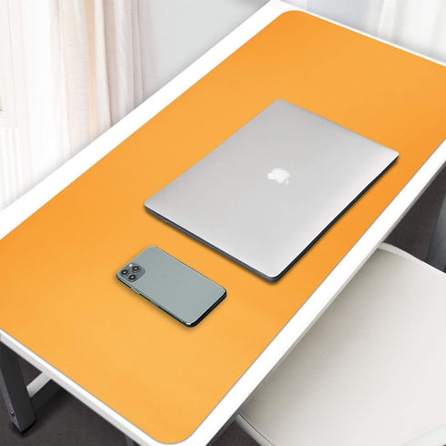Dual Sided Leather Desk Pad (35.4 x 17"), Waterproof Office Mat, PU Mouse Pad, Desk Protector Cover (Blue/Yellow)