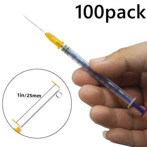 100 Pack 1ml 25Ga Plastic Syringe with Measurement for Scientific Labs, Industrial Dispensing Animal and Pet Supplies, Disposable Individually Wrapped (100, 1ml 25Ga)