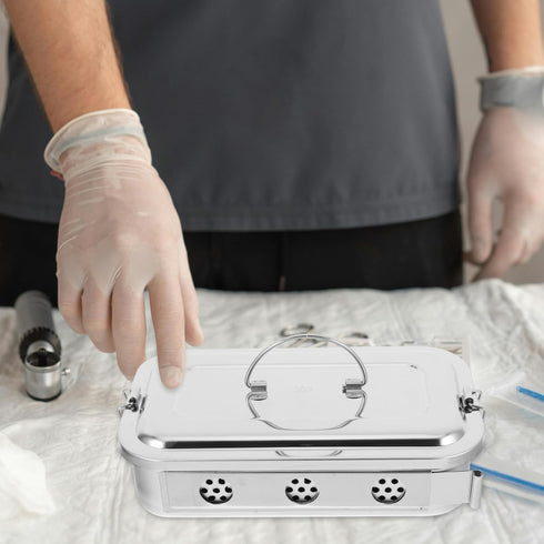 Stainless Steel Medical Storage Case with Lid and Holes Utility Tray for Doctor Tools for Organizing Instruments
