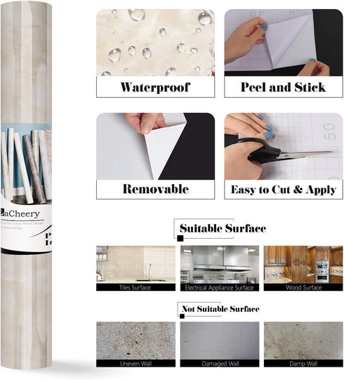 LACHEERY Marble Contact Paper for Cabinets, 12"x160" Decorative Self Adhesive Wallpaper for Kitchen Backsplash