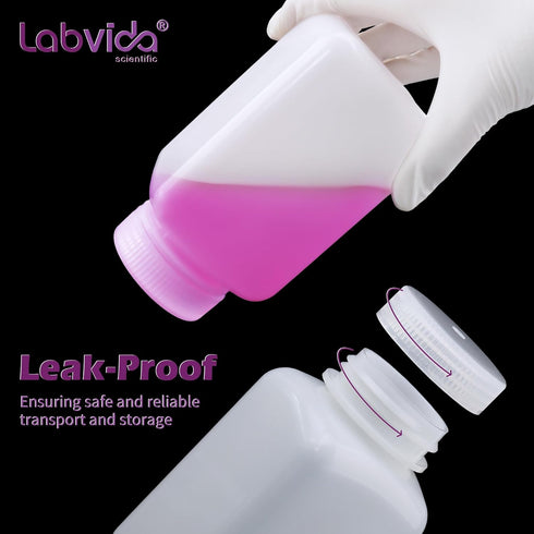 Square Reagent Bottle, HDPE Wide Mouth Plastic, 2 pcs of 1000ml Sample Sealing Storage Container
