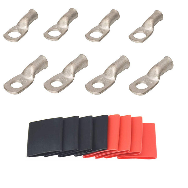 4 Pack 6 AWG 3/8 Lugs & 6 AWG 5/16 Lugs, Tinned Copper Terminal Connectors with Dual Wall Adhesive Heat Shrink