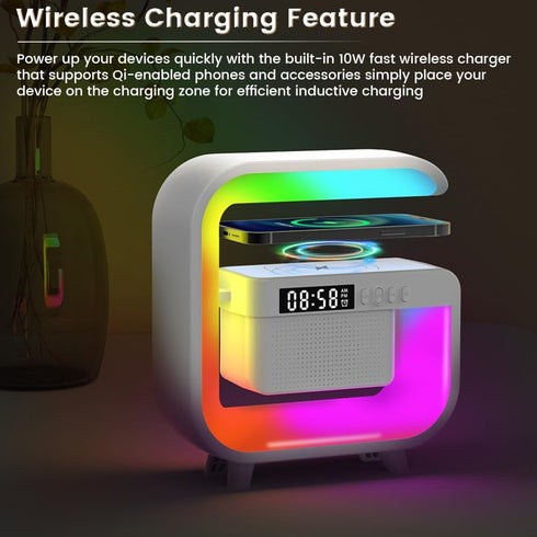 10W Smart LED Table Lamp, Wireless Charger with Fast Charging and Sunrise Alarm Clock, Bluetooth Speaker Lamp