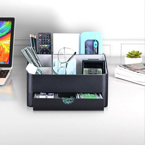 KINGFOM Desk Organizer with Drawer, Multifunction Pencil Holder for Desk, 5 Compartments Desk Organizer and Accessories