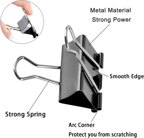 Medium Binder Clips 1.6 Inch (60 Pack), Large Binder Clips Medium Paper Clamps for Office and Home Supplies, Black by KAKAMINA