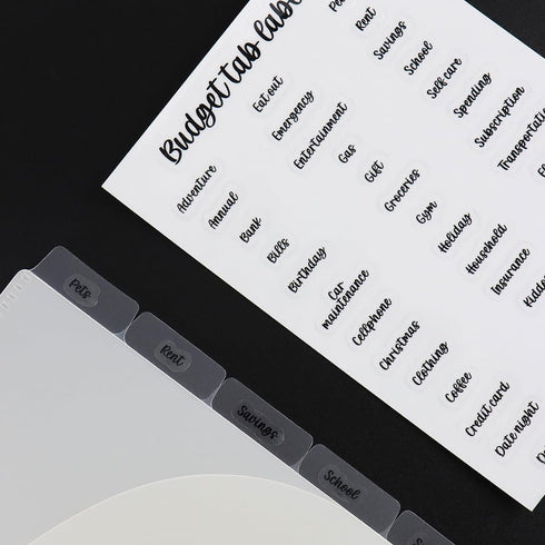 MEI YI TIAN 4 Sheets Black White Budget Monthly Tab Stickers for A6 Budgeting Binder Pockets