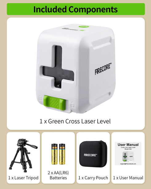 Firecore Laser Level with Tripod, Self Leveling Laser Level Green Cross Line Laser Leveler Tool for Picture Hanging