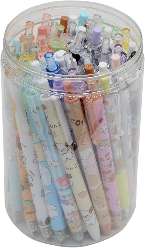 YIKANGHENG 50 Pcs Fine Point Cute Pens, 0.5mm Black Ink Kawaii Gel Pens with Pen Holder for Office, Study