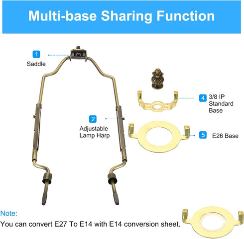 8 9 10 11 Inch 3/8 E26 PATIKIL Lamp Harp Kit with Finial, Adjustable Lamp Shade Bracket Holder with IP Light Base
