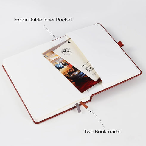 Lined Journal Notebook, Hardcover, 216 Pages, A5 College Ruled, 100gsm Thick Paper, Pen Loop, Inner Pocket, Pink