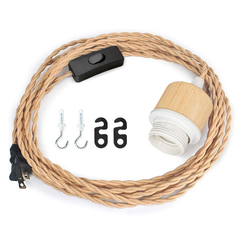 Zevnico 15ft Wood Pendant Light Cord Kit with Shade Ring and ON Off