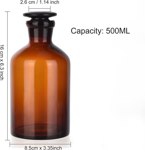 500ml Borosilicate Glass Reagent Bottle, Narrow Mouth Borosilicate Glass Reagent Bottle with Standard Ground Glass Stopper for Labs(16oz,Amber)…
