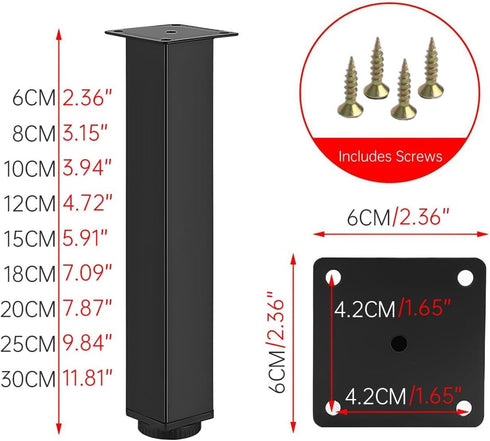 Generic Set 2 Stand(Black,8cm/3in) Square Metal Legs for Furniture | of Adjustable Sofa Cabinet Support Feet |