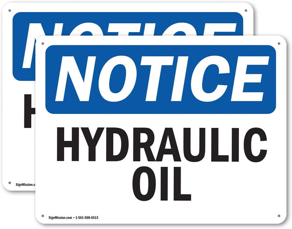 (2 Pack) Hydraulic Oil OSHA Notice Sign 10 Inch X 7 Inch Plastic Sign, Weather Resistant for Workplace and Construction