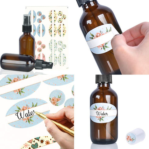 12 Pack 2oz 60 ml 1 Brush,2 Sprayers,2 Funnels,3 24 Amber Glass Spray Bottles with Fine Mist Sprayer & Dust Cap