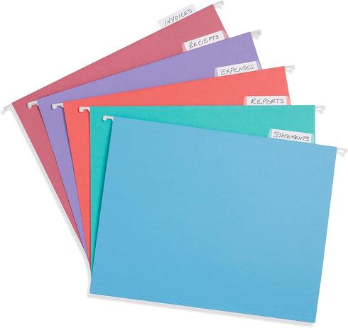 Blue Summit Hanging File Folders for Organization, Letter Size, Assorted Gem Tones – 25 Pack