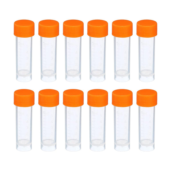 PATIKIL 5mL Plastic Test Tubes, 12 Pack Frozen Container Storage Screw Cap for Lab Science, Clear