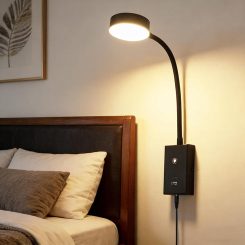 NOVCAND 5 Dimmable LED Wall Mounted Reading Light for Bed, Flexible Gooseneck Book Light for Wall Bedside Lamp