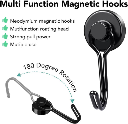 MIKEDE 40LBS Black Magnetic Hooks, Heavy Duty Swivel Swing Hooks for Fridge, Kitchen, Cruise Cabins - 28 Pack