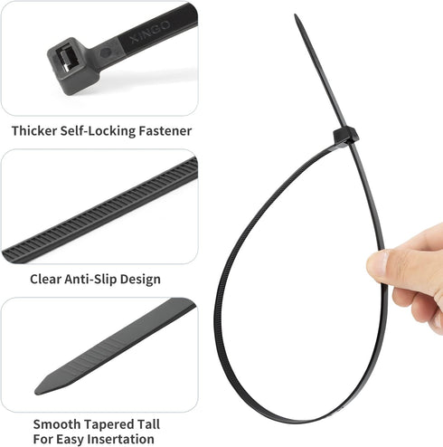 16 Inch 100 PCS,200 LBS XINGO Black Large Zip Ties Heavy Duty Ultra Strong Plastic Wire Ties, Large Cable Ties Extra