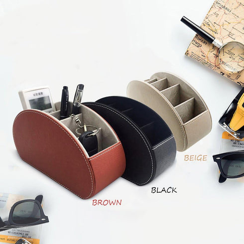 Remote Control Holder Organizer, Beige Leather Storage with 5 Spacious Compartments for Table Desk
