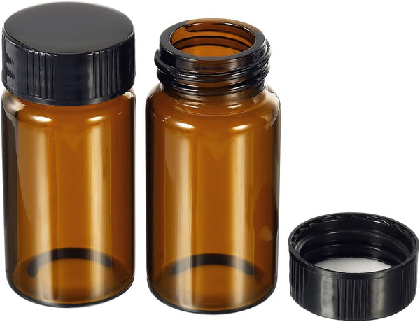 PATIKIL 20mL Reagent Media Bottle, 10 Pack Round Glass Storage Bottles with Plastic Screw Cap for Home, Lab, Brown