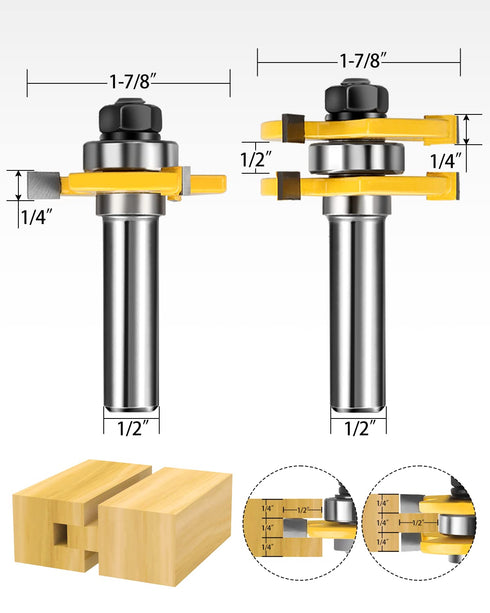 1/2-Inch Set 3 Pack Set, Shank Tongue and Groove Router Bits & Reversible Finger Joint Router Bit, Router Bit