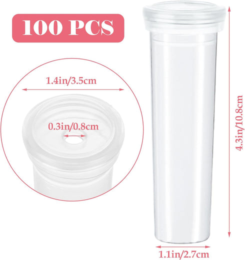 100 Pack 60 ML 4.3 Inch DAJAVE Floral Water Tubes Plastic Water Tubes for Flowers, Clear Flower Vials with Caps