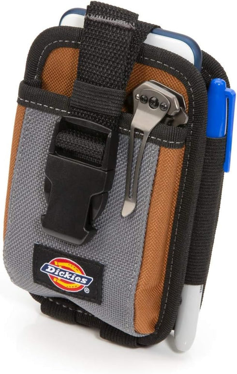 Dickies 2-Compartment Large Phone Pouch, Universal-fit Steel Clip for Tool Belt, Security Strap Over Phone, Carabiner for Quick-Clip Key Storage by Dickies