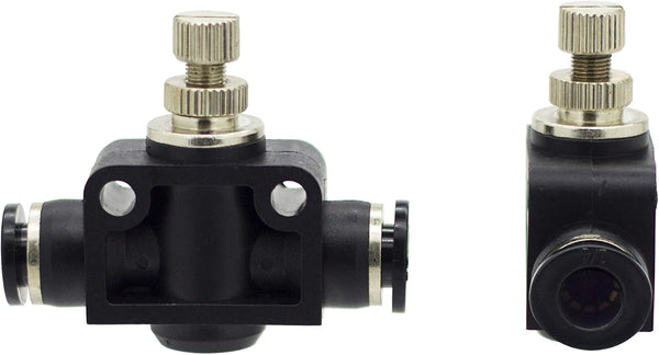 PneumaticPlus SCF-1/4 Air Flow Control Valve, In-Line Speed Controller Union Straight - 1/4" Tube OD x 1/4" Tube OD