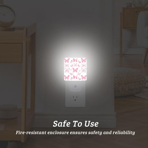 Pink Butterfly Night Light Plug Into Wall with Dusk to Dawn Sensor Wall Lamp, LED Nightlights for Bedroom, Bathroom