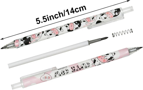 Maydahui 12Pcs Cartoon Milk Cow Eternal Pencils Retractable HB 0.5mm Cow Print Everlasting Pencils Magic Inkless Pencil for Student Teacher School Office Supplies Birthday Party Gift by Maydahui