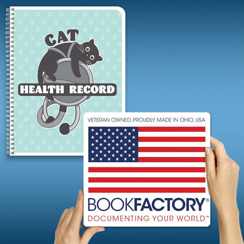 BookFactory Cat Journal/Cats Health Record Book/Vet LogBook, 100 Pages, 8.5" x 11", Wire-O Health Notebook