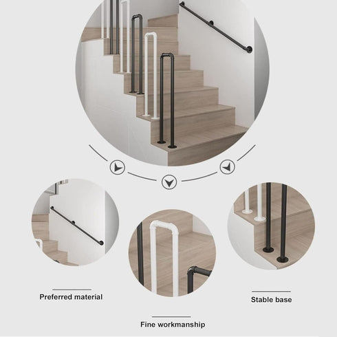 PAUANI 1PCS Villa(White,45cm) U-Shaped Metal Stair Railing Kit, Industrial Stair Handrail, Non-Slip Safety Elderly