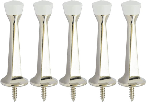 QCAA Heavy Duty Solid Rigid Door Stop - 3", Zinc Die Cast, Nickel, 5 Pack