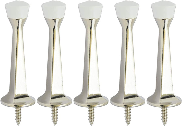 QCAA Heavy Duty Solid Rigid Door Stop - 3", Zinc Die Cast, Nickel, 5 Pack
