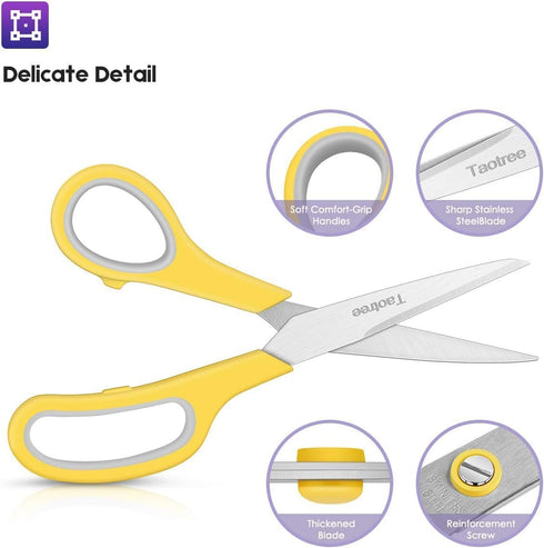 Scissors Bulk 24-Pack, Taotree 8" All Purpose Comfort Grip Sharp Scissors for Office School Supplies, Craft Home Sewing