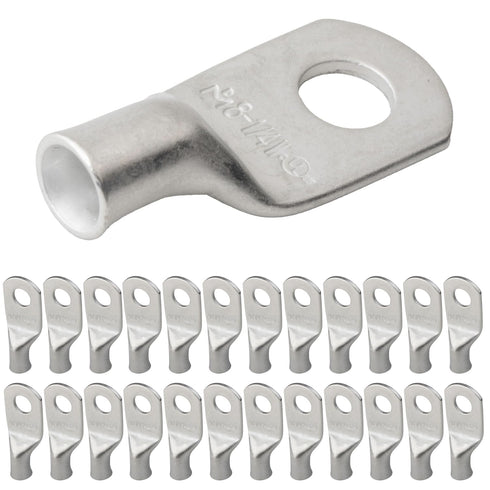 SELTERM 25pcs 8 AWG 1/4" Stud Marine Grade Tinned Copper Battery Cable Lugs, 8 Gauge Ring Terminals, UL Wire Lugs